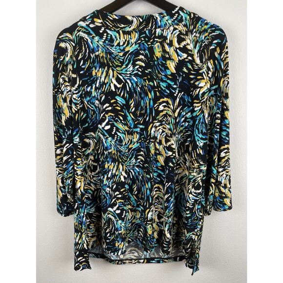 JM Collection Top Womens Size 1X Colorful 3/4 Sleeve Artsy Embellished Party - Picture 6 of 10